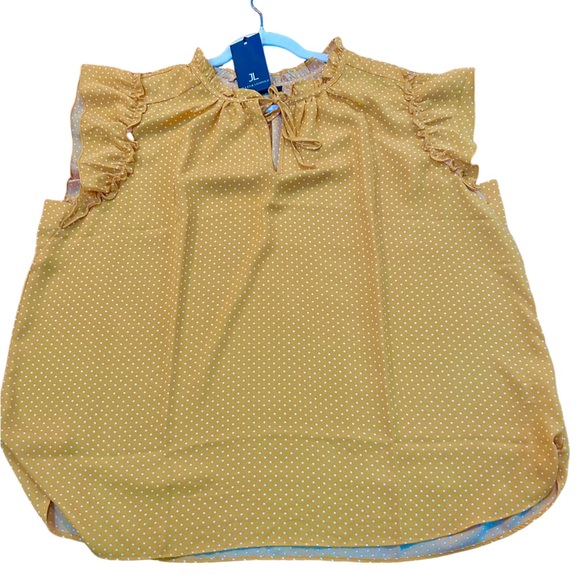 Jules & Leopold Mustard Polka Dot Ruffle Sleeve Blouse 3X NWT - Picture 3 of 10